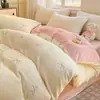 Conjunto de Cama de Inverno Espesso Quente Classe A Leite Fleece Quatro Peças Fleece Coral Flanela Lençol de Cama Capa de Edredom Fronha Roupa de Cama