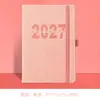 Planeador transfronterizo en stock 2027, agenda en inglés, libro de registro de eficiencia laboral, libro de calendario anual, libro encuadernado con correa, venta al por mayor