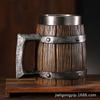 Jarra de cerveza de barril de madera con personalidad creativa, taza de agua de barra de gran capacidad de acero inoxidable, taza de simulación vintage, decoración de barra