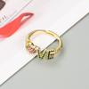 Anel de abertura geométrico LOVE personalizado europeu e americano de primavera e verão, cobre incrustado com zircônia, moda, criativo, joia de anel de casal