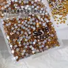 Diamantes Planos Dorados Amarillos, Lote Completo de Diamantes Brillantes para Uñas, Diamantes Redondos Pequeños Planos Amarillos Ahumados, Joyería de Uñas con Pedrería de Cristal