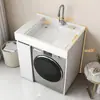 Armario compacto para lavandería de balcón con fregadero integrado, armario para lavadora de carga superior con tabla de lavar, mueble de baño