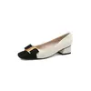 Couro Completo por Dentro e por Fora, Sapatos Elegantes de Salto Médio com Fivela de Metal, Novo Estilo Primavera 2026 Sapatos de Bico Quadrado para Mulheres, Salto Grosso, Estilo Chanel 3340