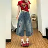 Nuevos jeans de verano de talla grande estilo novio de tiro alto recortados para mujer, pantalones anchos bordados vintage estilo americano holgados