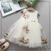 Vestido de Bebê Menina Dropshipping 2026 Verão Cor Sólida Estiloso Bordado Floral Renda Gaze Vestido Menina Criança Roupas Vestido