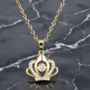 Moda Estilo Europeu e Americano Coroa Inteligente Aço Titânio Colar Feminino Pingente Cravejado com Zircônia Celebridade da Internet Joias de Alto Padrão Atacado