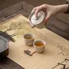 Esterilla de Té Tejida de Bambú, Paño de Té de Bambú, Juego de Caminos de Mesa Aislantes de Calor de Estilo Japonés de Alta Gama, Mantel de Estilo Chino Nuevo, Retro Inspirado en el Zen