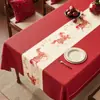 Toalha de mesa festiva, impermeável e à prova de óleo, fácil de limpar, Ano do Cavalo, decoração com atmosfera de Festival da Primavera, jogo americano vermelho para mesa de jantar, toalha de mesa para mesa de centro