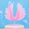 Tarjeta de inserción de pastel de plumas blancas, decoración de pastel de cumpleaños, hermosa pluma para boda, día de San Valentín, alas grandes creativas hechas a mano