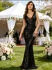 Vestido de Noite Longo com Lantejoulas Champagne de Verão 2026 Cauda de Sereia Ajustado ao Corpo Apresentador de Reunião Anual Vestido Elegante