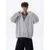 Sudadera con capucha de solapa a cuadros estilo americano de dos piezas falsas para hombre Talla grande Marca de moda Primavera/Otoño Estilo perezoso Camisa POLO de pareja Top