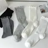 Calcetines Blancos de Encaje con Volantes para Mujer, Calcetines Finos de Verano hasta la Mitad de la Pantorrilla, Algodón de Xinjiang 7A, Malla Antibacteriana Transpirable, Calcetines Sueltos
