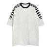 Camiseta Masculina de Manga Curta com Três Listras, Camisa Publicitária Versátil de Algodão Puro Resistente para o Verão, Roupa de Manga Meia-Manga Personalizável com Logo