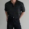 Camiseta de rayas texturizadas de manga corta para hombre, nuevo estilo de verano, moda coreana, tacto de alta gama, polo de punto con cuello acanalado, manga corta