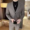 Traje masculino casual elegante para outono e inverno, blazer de lã, vestimenta masculina para negócios