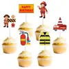 Banderines de decoración de cumpleaños para bomberos transfronterizos, mini toppers de camión de bomberos para pastel de cumpleaños, suministros para fiestas