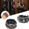 Pulseraancha de Cuero Multicapa de Moda Europea y Americana con Remaches Únicos y Audaces de Calavera, Accesorios de Pulsera Punk para Street Dance, Joyería Punk