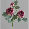 Nuevo Estilo Borde Quemado Rosa de 3 Cabezas Flor Artificial Decoración Suave Simple para Sala de Estar Adornos de Arreglo Floral Accesorios para Fotografía de Flores Artificiales