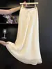 Saia Midi Branca de Renda Francesa para Mulheres, Novo Estilo, Cintura Alta, Efeito Emagrecedor, Elegante, Evasê, Justa no Quadril, Longa 11282