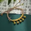 Pulsera de Campana de Tubo Dorado Curvo de Alta Gama para Mujer, Nuevo Estilo 2024, Cuerda Tejida a Mano con Junta de Bambú, Regalo para Novia, Alto Valor Estético