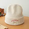 Lindo Gorro de Lana Tejido Bordado con Cachorro para Mujer 2025 Nuevo Otoño e Invierno Pequeño Versátil Que Muestra el Rostro Gorro para Circunferencia de Cabeza Grande