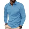 Camisa Polo de Color Sólido de Manga Larga para Hombre Primavera y Otoño Nueva con Bolsillo de Solapa Estampado 3D Pantalones con Cremallera Top Casual para Hombre