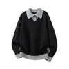 Atmósfera de Otoño e Invierno Suéter de Punto de Bloques de Color de Dos Piezas Falsas con Cuello Chal Suéter de Punto de Alta Gama Ropa de Abrigo Versátil Unisex