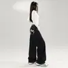 Jeans Anchos de Pierna con Estampado de Corazones Rosas Naranja Infantil para Mujer, Sueltos, Adelgazantes, Rejuvenecedores, Casuales, Versátiles, de Pierna Recta, Largo hasta el Suelo
