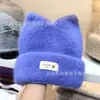 Versión Coreana Otoño e Invierno Nuevo Gorro de Punto Lindo con Orejas de Gato Color Sólido Gorro Cálido para el Frío Moda para Mujer Gorro Turbante Versátil