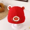 Chapéu Vermelho de Ano Novo para Bebê com Orelhas Fofas Proteção para Orelhas Chapéu de Lã Tricotado Quente para Bebê Menino e Menina Chapéu Festivo de Ano Novo Pulôver