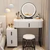 Nova Mesa de Maquiagem Minimalista Moderna de Alto Padrão para Espaços Pequenos 2025, Mesa de Maquiagem Estilo Creme de Armazenamento de Luxo Leve com Espelho Inteligente