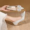 2025 Novo Estilo Strass Elegante Francês Salto Alto Noiva Cristal Sapatos de Casamento Stiletto Bico Fino