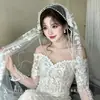 Velo con Guirnalda Floral Estilo Francés Vintage para Registro de Matrimonio, Velo de Estilo Nuevo de Gama Alta de Nicho para Sesiones de Fotos