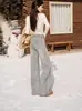 Jeans Acampanados Lavados Vintage Azul Claro para Mujer, Otoño e Invierno, Forrados de Polar, de Cintura Alta, Elásticos, Diseño Adelgazante, Pantalones Bootcut