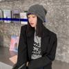 Gorro de lana gris alpaca para mujer, gorro de punto cálido para otoño e invierno, gorro de pelo con marea, gorro con puntera, gorro frío.