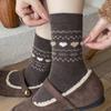 Calcetines de Lana para Mujer, Primavera y Otoño, Lazo Retro Lindo, Patrón Fair Isle de Cachorro, Calcetines Gruesos Cálidos de Media Pantorrilla, Calcetines Flojos