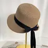 Sombrero de Paja Tejido con Cinta para Mujer, Estilo Japonés, Fresco y Sencillo, Vacaciones en la Playa, Protección UV, Sombrero de Sol de Ala Ancha