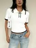 Camisa Polo feminina com colarinho, best-seller transfronteiriça, casual e versátil, com design de cor contrastante, confortável para o trajeto, oferecendo uma beleza única