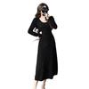 Vestido Simple de Punto Transfronterizo 2025 para Mujer Otoño e Invierno Mangas Abullonadas Estilo Francés de Alta Gama Look Adelgazante Flor