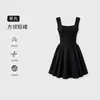 Falda corta gris oscuro de línea A francesa para mujer, de verano, cintura alta, falda de paraguas adelgazante, vestido de línea A liso sin mangas para mujeres petite