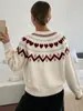 Suéter Pulôver Fair Isle Retrô Amazon Estilo Europeu e Americano Transfronteiriço Outono e Inverno Novo Estilo Estilo Festival do Coração Suéter Feminino