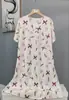 Novo Pijama de Algodão e Seda 2025 para Mulheres, Verão Fino Tamanho Grande, Vestido Longo de Algodão Artificial de Manga Curta para Usar por Cima