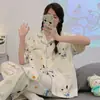 Pijama Suave y Sedoso para Mujer, Pantalones de Manga Corta de Otoño para Mujer, Ropa de Casa Dulce y Linda de Oso para Verano, Trajes Delgados para Mujer