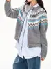 Suéter Jacquard Fairisland Outono e Inverno Estilo Preguiçoso Solto Vintage Jaqueta Cardigan com Zíper