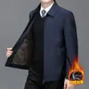 Estilo Novo Outono/Inverno Masculino Meia-idade e Jovem Gola Lapela Veludo Plus Cor Sólida Jaqueta Casaco Solto Versátil Cardigan Corta-vento