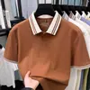 Nova camiseta masculina de manga curta para o verão, algodão puro, gola de malha, estilosa, casual, solta, versátil, camiseta masculina de manga curta com gola de lapela