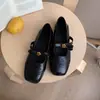 Zapatos Mary Jane Cuadrados Retro Franceses para Mujer 2026 Primavera/Otoño Nuevos Negros de Corte Bajo Zapatos Planos de Una Sola Pieza para Viajar al Trabajo