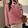 Tricô Feminino Gola Redonda com Borda Rolada de Lantejoulas Outono/Inverno 2026 Novo Estilo Solto Preguiçoso Suave Suéter de Manga Longa