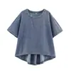 Conjunto de dos piezas para mujer: camiseta de mezclilla lavada de manga corta + pantalones de pierna ancha, nuevo estilo europeo y americano de verano, atuendo casual holgado y favorecedor