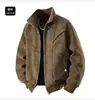 Jaqueta de moto outono e inverno, solta, estilosa e legal, com gola alta, moderna e fashion, adequada para o trajeto diário, versátil, design patchwork e estilo jaqueta de couro para homens